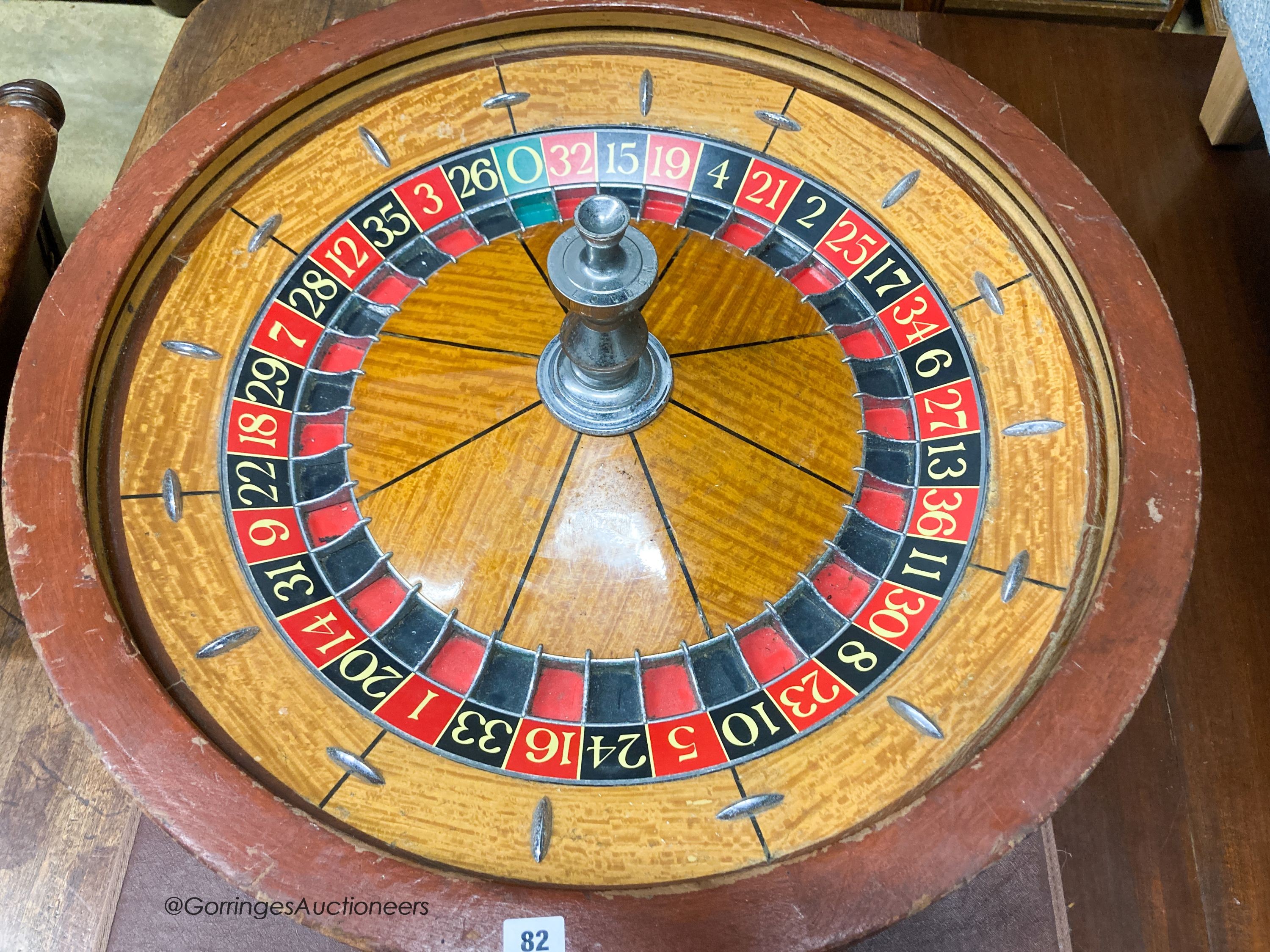 A large A.B.P. London casino roulette wheel, 78cm diameter, with fitted box